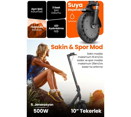 10" 500W Güç! ProLucky 5. Jenerasyon Katlanabilir, Ön ve Arka Süspansiyon